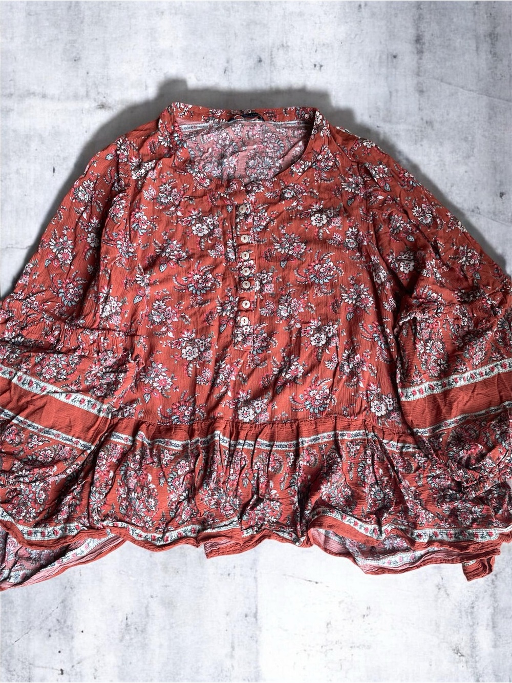 American Eagle Outfitters Rust Floral Button-Front Tunic